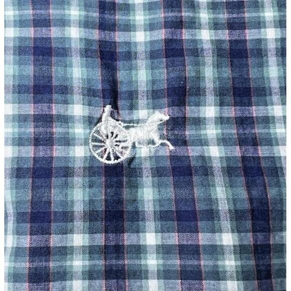 Johnathan Stewart Button Up Shirt Mens Size XL Blue Plaid Logo Long Sleeve Vtg‎ - Picture 5 of 12